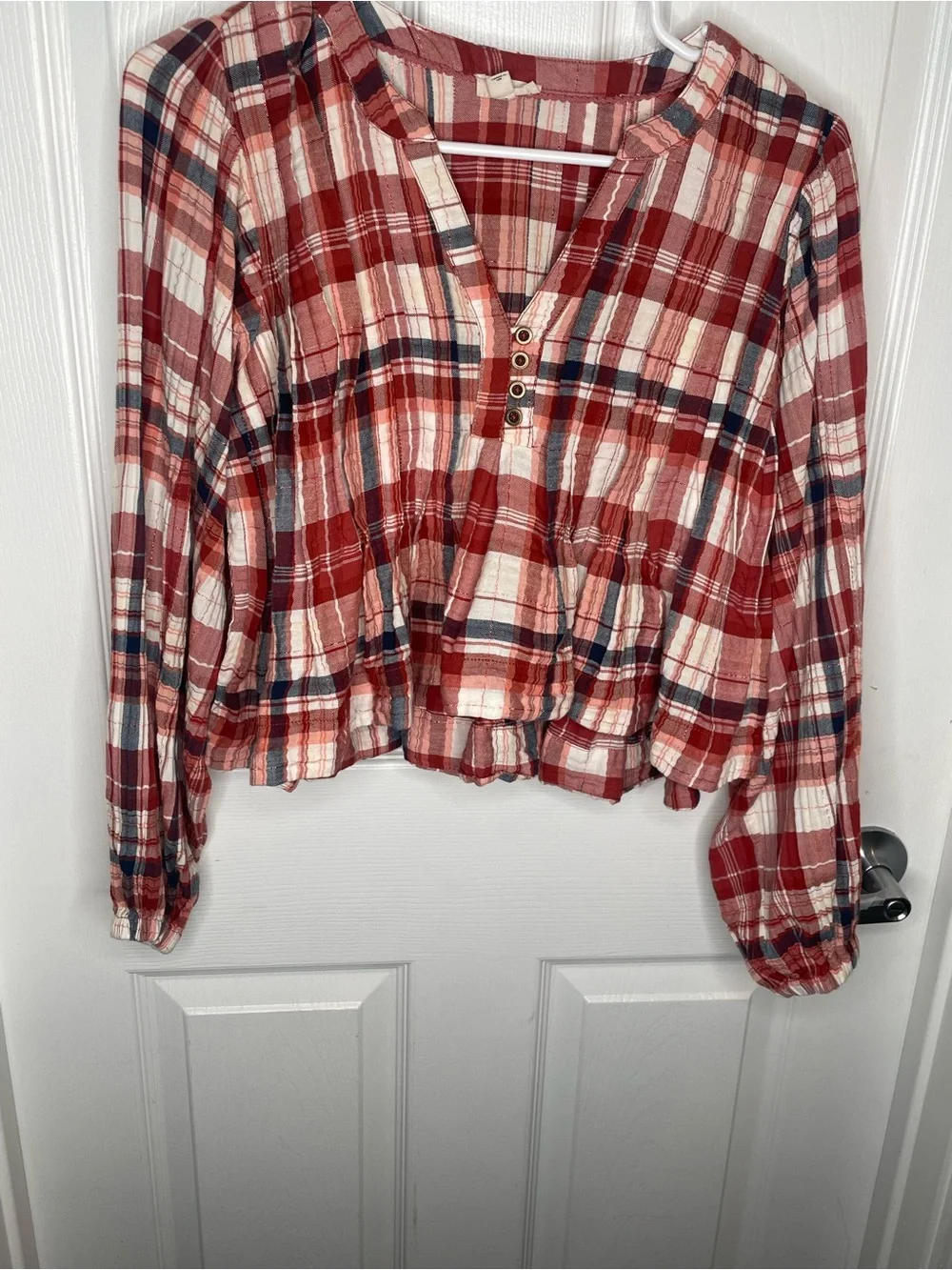 Pilcro Long-Sleeve Pleated Swing Blouse Plaid Preppy Academia Schoolgirl Boho XS - Picture 6 of 15
